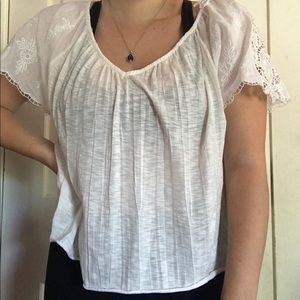 White Lace-Sleeved Blouse